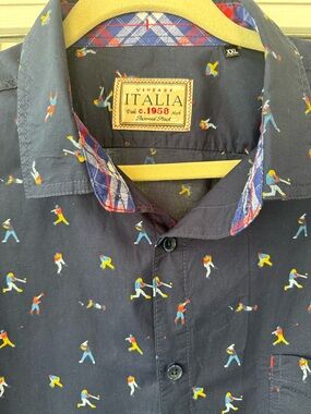 Men's Vintage Baseball Print Button-Up Shirt - Casual Short Sleeve. GREAT UC!